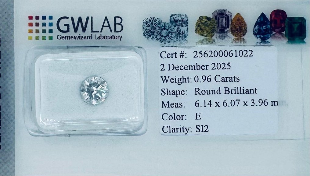 No reserve price - 1 pcs Diamond  (Natural)  - 0.96 ct - Round - E - SI2 - Gemewizard Gemological Laboratory (GWLab) #2.1
