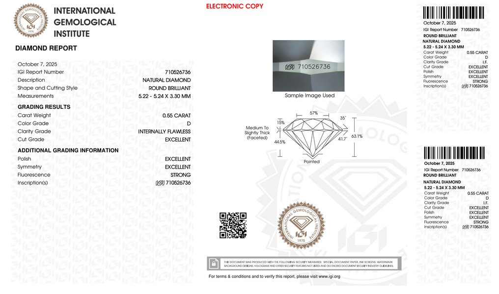 χωρίς τιμή ασφαλείας - 2 pcs Διαμάντι  (Φυσικό)  - 1.08 ct - Στρογγυλό - D (άχρωμο) - IF - International Gemological Institute (IGI) - Ζεύγος Ταιριάσματος 3EX #2.1