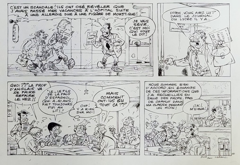 Pica Pierre Tranchand - 1 Original page - Les Profs - Les Profs T02 Loto et colles pl50 - 2000 #2.1