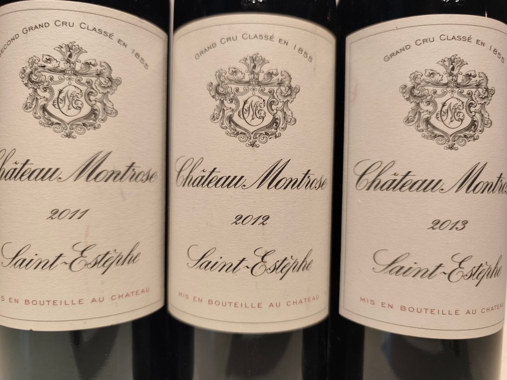 2011 , 2012, 2013 Chateau Montrose - Saint-Estèphe 2ème Grand Cru Classé - 3 Flasker (0,75 l) #2.1