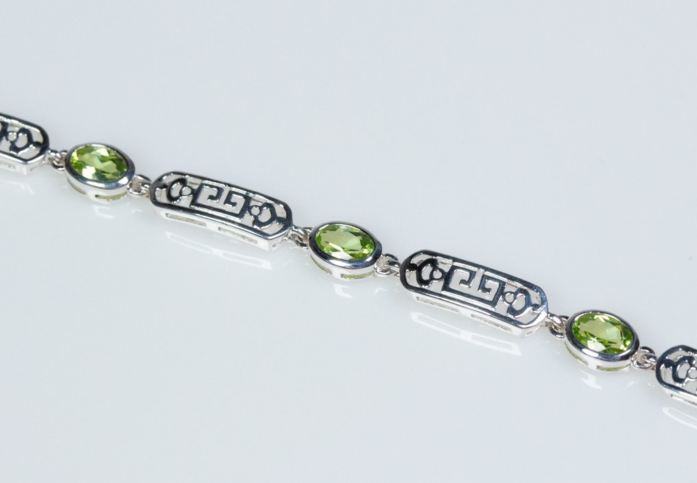 沒有保留價 - 手鈪 - 925 银 - 3.00 克拉绿帕石 #2.1