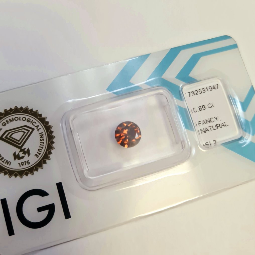 没有保留价 - 1 pcs 钻石  (天然色彩的)  - 0.89 ct - 圆形 - Fancy deep 棕色 橙色 - SI2 微内含二级 - 国际宝石研究院（IGI） #1.0