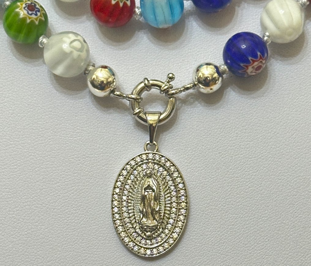 Crisral Murano, (12 mm) con 'Vierge Marie'. Alta qualità AAA. Purezza divina del santo. - Collana con ciondolo - Con chiusura in argento 925 #2.1