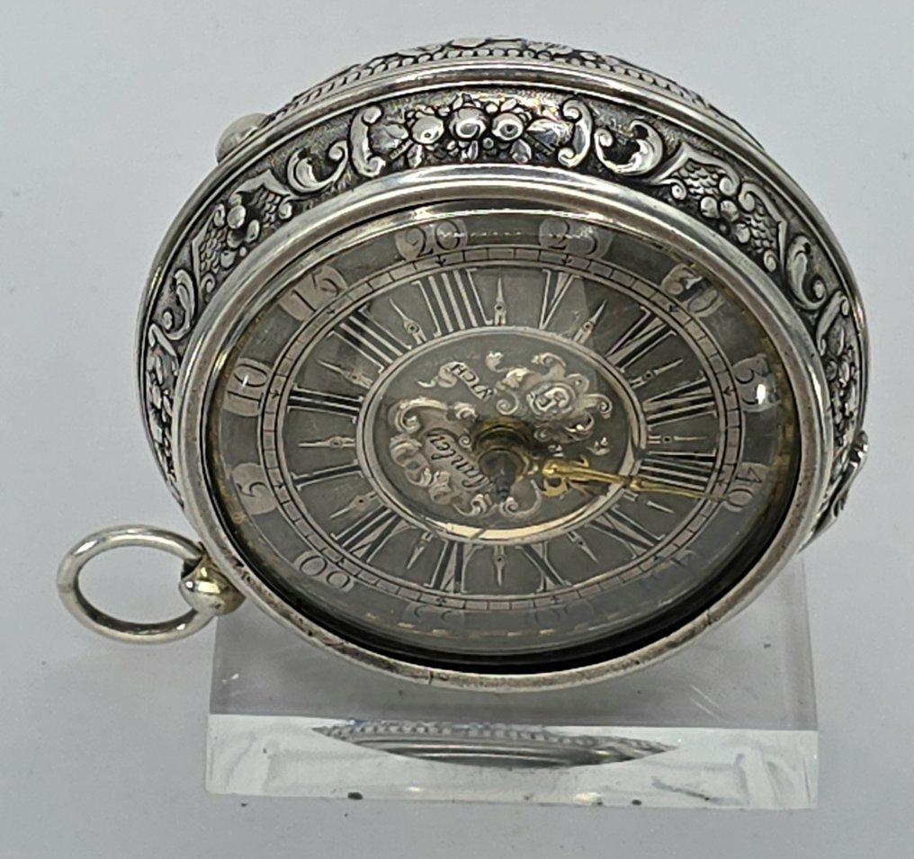 Marrtringe London - feine Oignon-Sackuhr - Champlevezifenblatt - Datum - Repousse die Abfahrt - England um 1720 - Πριν από το 1850 #1.0