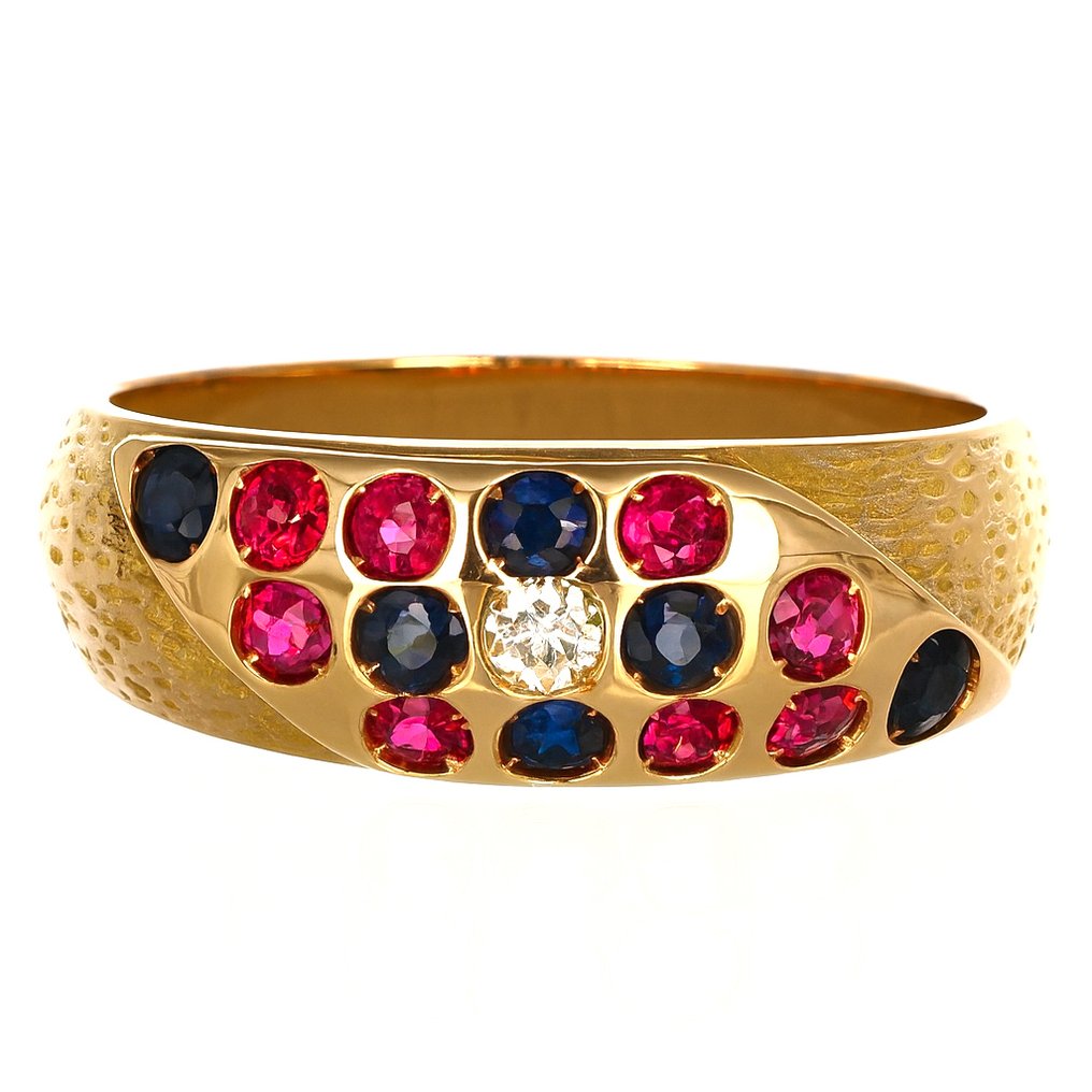 Sormus - 18 kt. Keltakulta, Zaffiri- Rubini - 0.74ct. tw. Timantti (Luonnollinen) #3.2