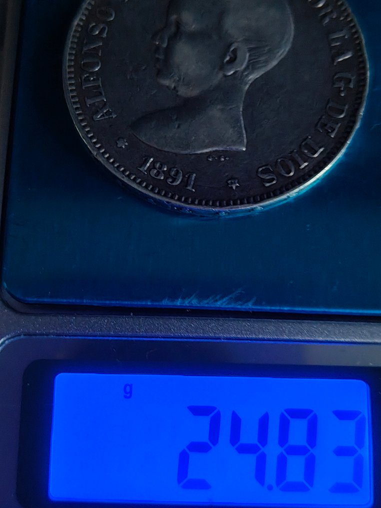 西班牙. 阿方索十三世. 5 Pesetas 1891 *18-91 PGM  (没有保留价) #3.2