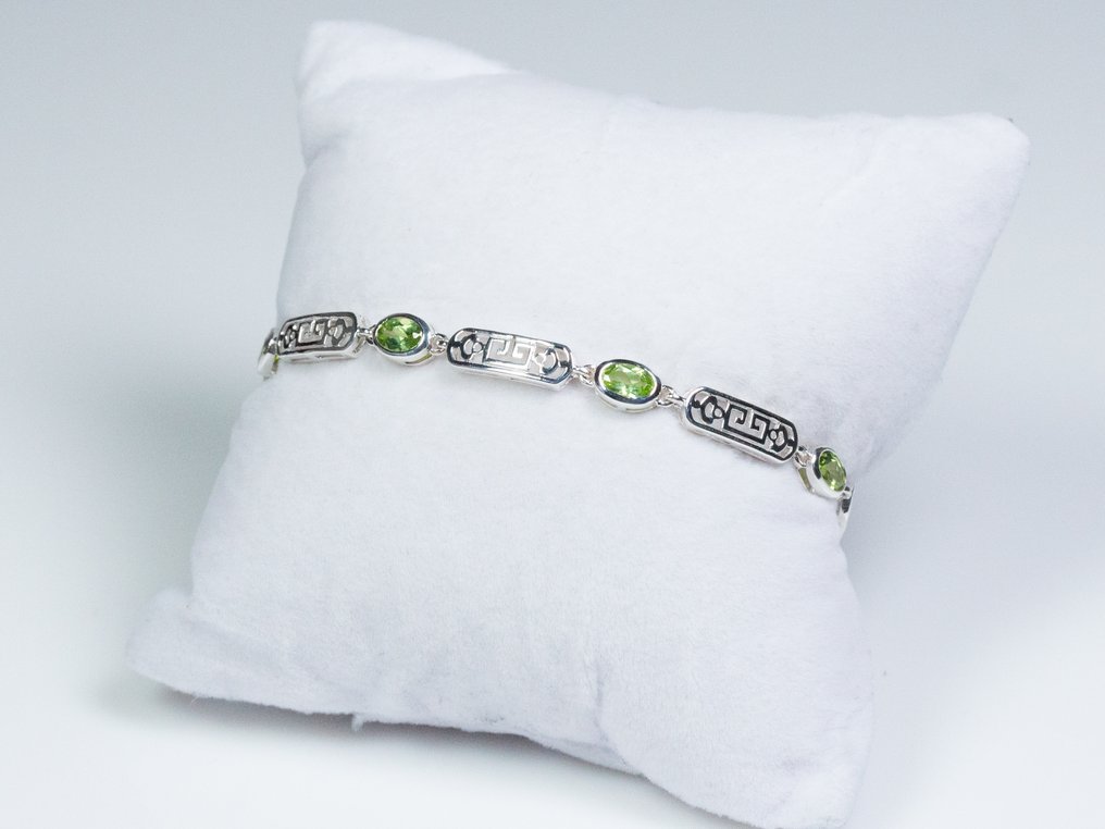 沒有保留價 - 手鈪 - 925 银 - 3.00 克拉绿帕石 #1.0