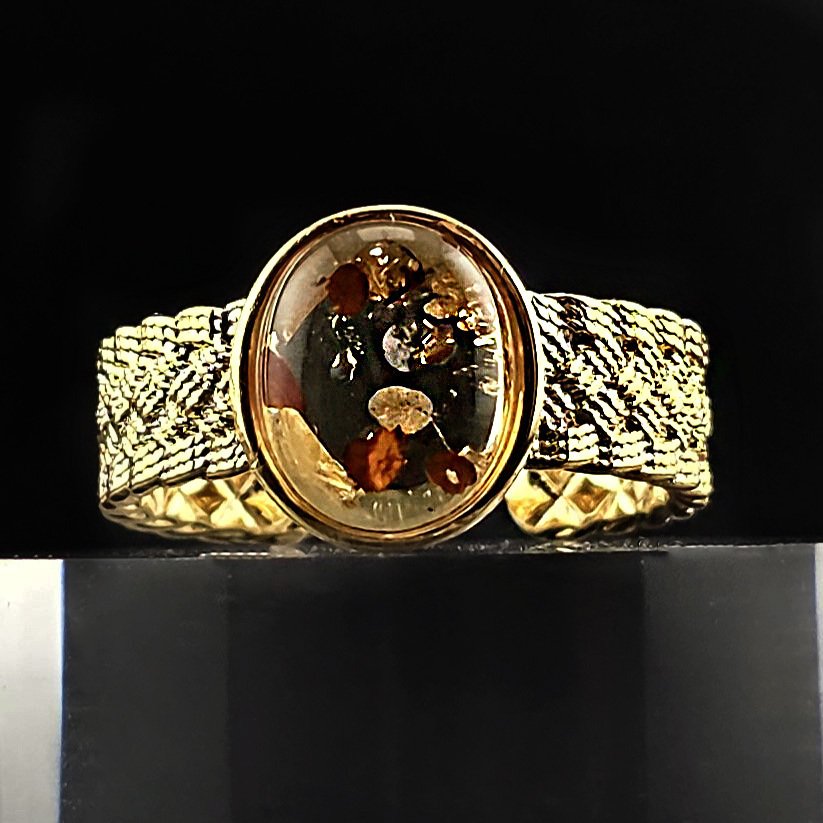 独家波罗的海琥珀戒指——纹理银925金色调带——琥珀的古老温暖 - 琥珀  (没有保留价) #3.2