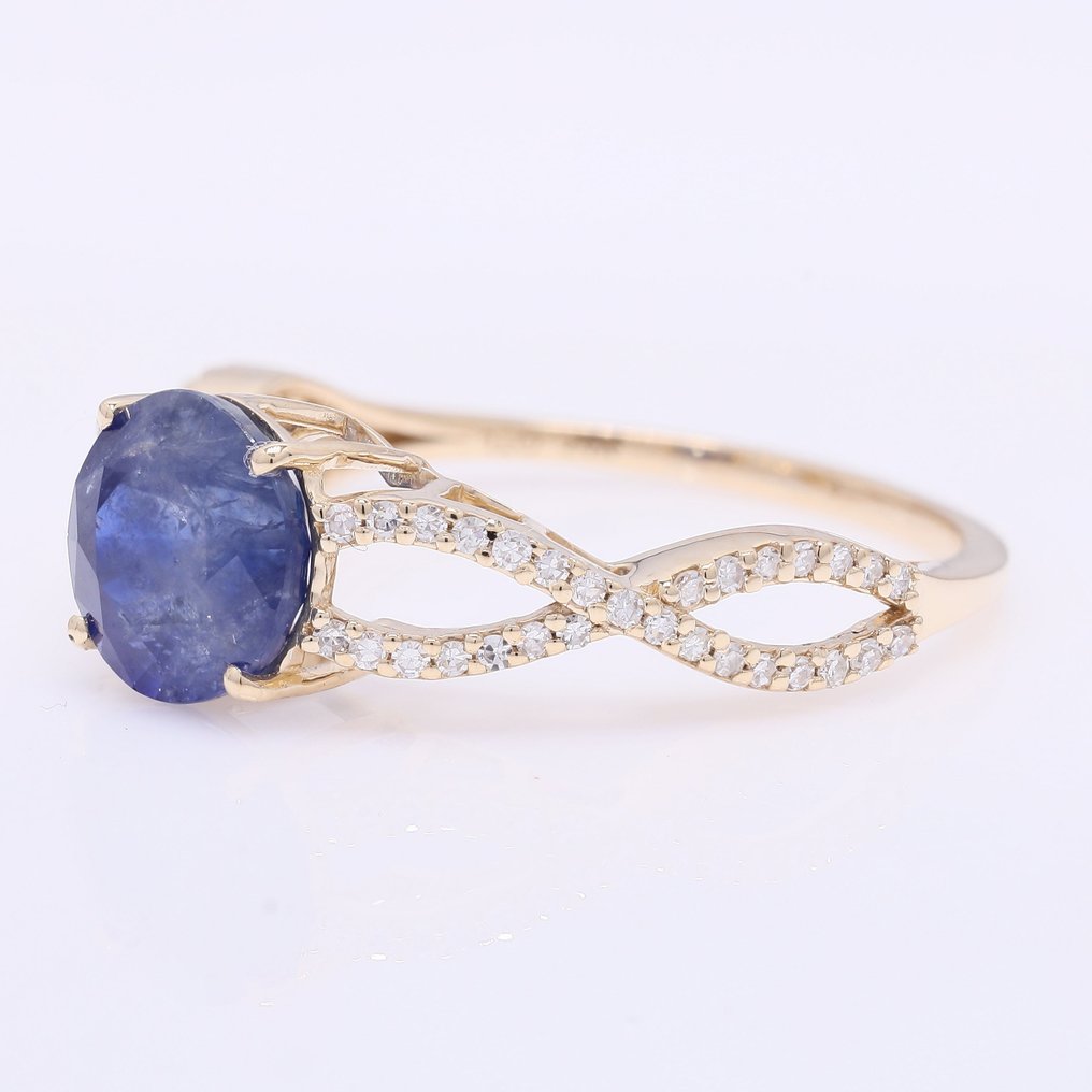 Nincs minimálár - Gyűrű - 14 kt. Sárga arany - 2.42ct. tw. Zafír - Gyémánt #2.1