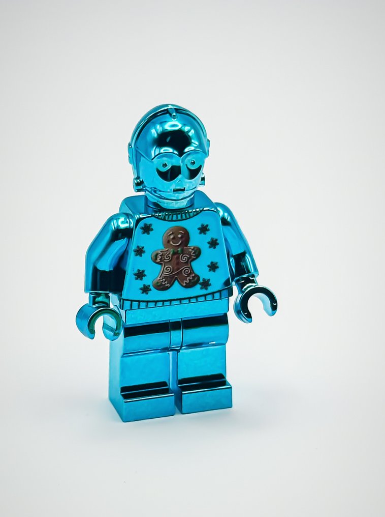 LEGO Minifigure - Star Wars - LEGO - Star Wars - Chrome Blue Plated C-3PO Gingerbread Christmas Mini Figure Official Customized #1.0