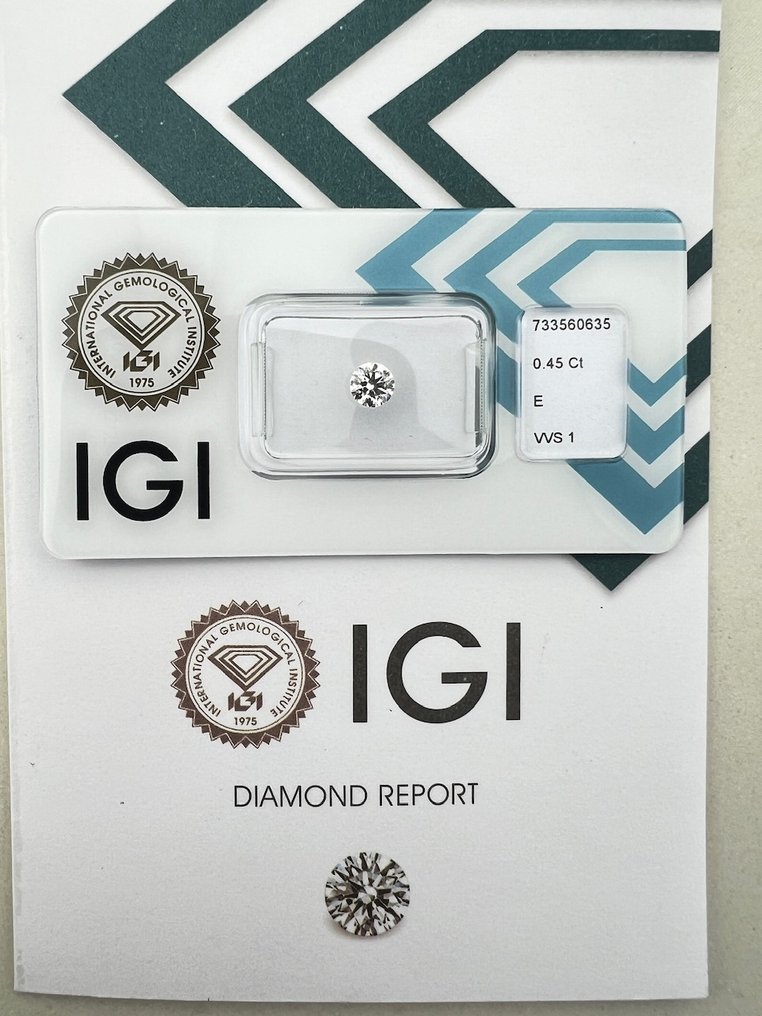 1 pcs Diamond  (Natural)  - 0.45 ct - Round - E - VVS1 - International Gemological Institute (IGI) #1.0