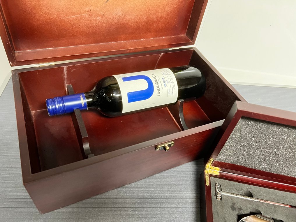 Κουτί (3) - Θερμόμετρο κρασιού / θήκη με 2 ξύλινα τμήματα με δερμάτινη επένδυση / βαλίτσες για κρασιά - Δέρμα, Ξύλο, Μέταλλο - Γκάμα κρασιών #1.0