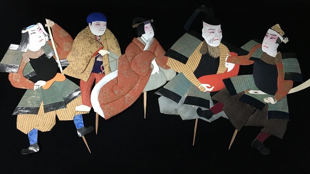 Set of 5 / Japanese Vintage Decorative Samurai Padded Picture / Oshie Okiage - Statue Paper - Japan  (No reserve price) #1.0