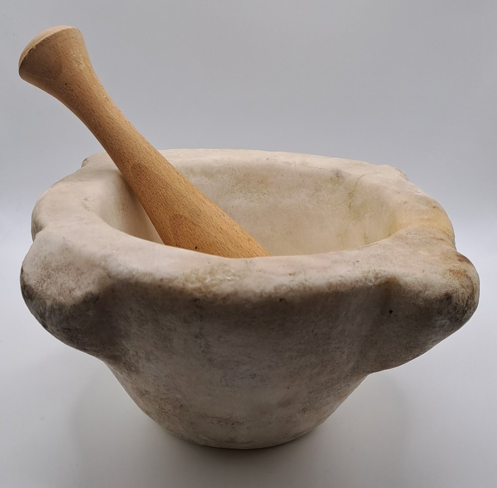 Mortaio e pestello - Marmo, Legno - Antico mortaio in marmo #2.1