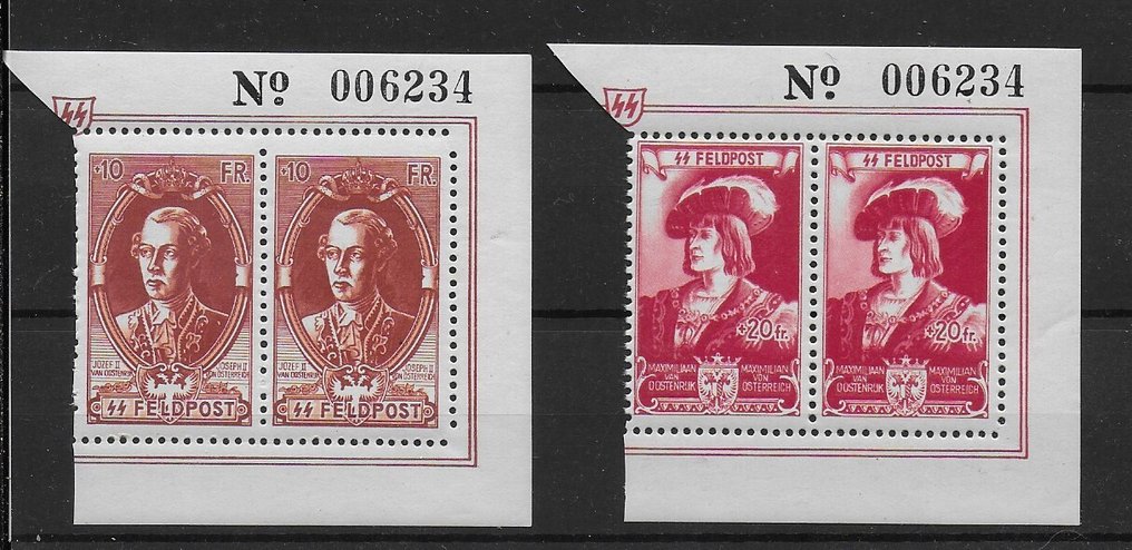 比利時 1943 - E38 - E43 德国皇帝系列，配有字母和系列编号 #2.1