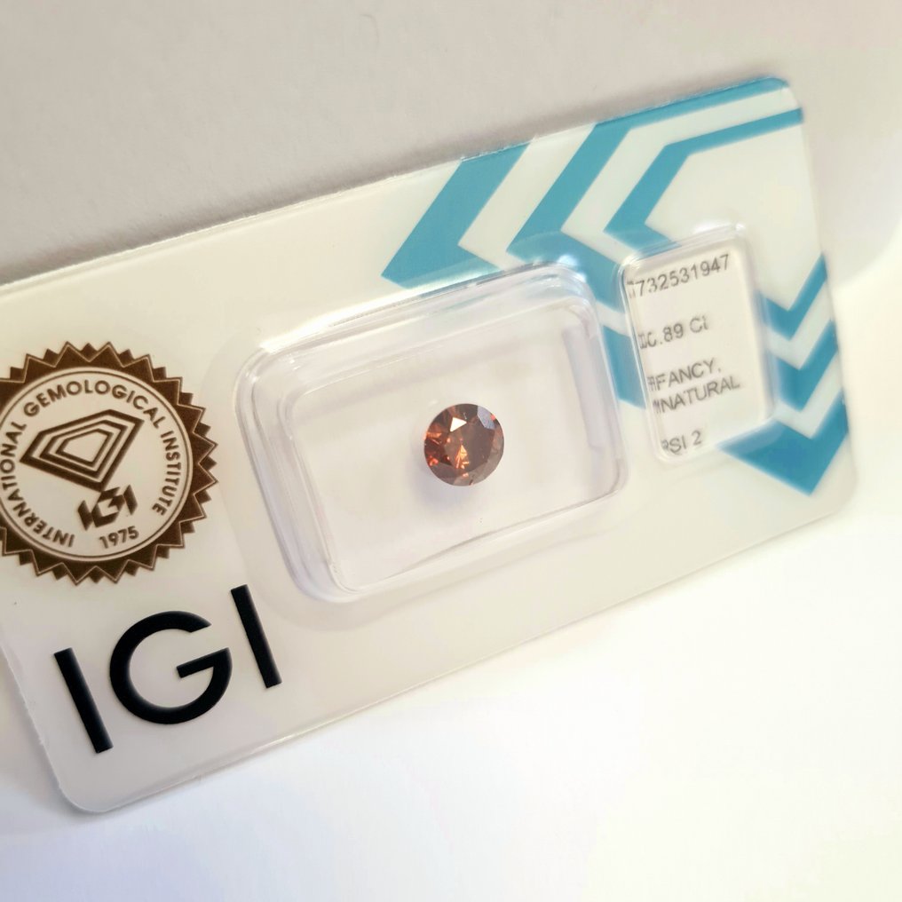 没有保留价 - 1 pcs 钻石  (天然色彩的)  - 0.89 ct - 圆形 - Fancy deep 棕色 橙色 - SI2 微内含二级 - 国际宝石研究院（IGI） #4.3