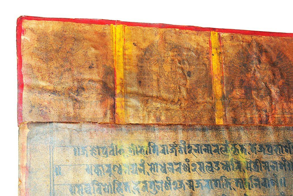 非常古老的大型藏族折叠画册，长118厘米！带有佛像图片。 - 埃及  (沒有保留價) #4.3