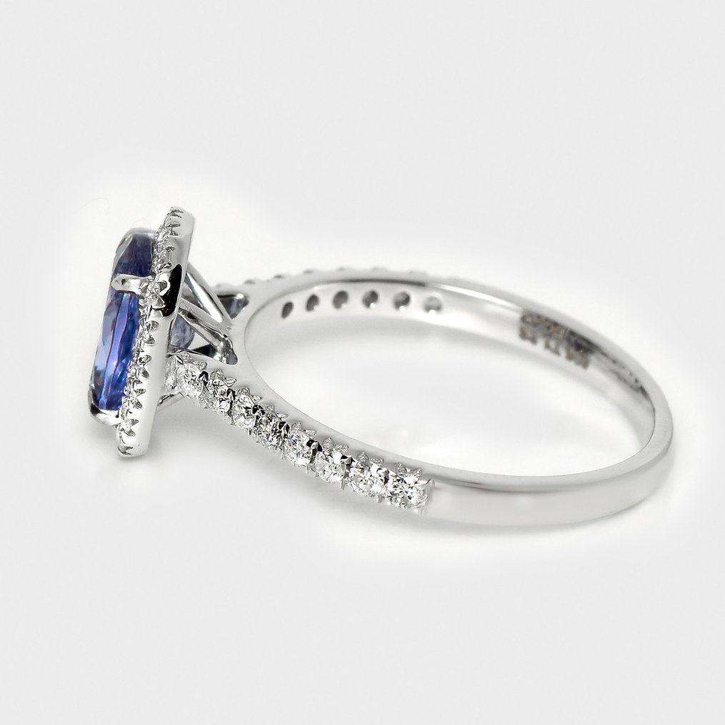 没有保留价 - 戒指 - 14K包金 白金, HRD 1.33 克拉 浓烈的蓝色 - 1.75ct. tw. 坦桑石 - 钻石 #3.2