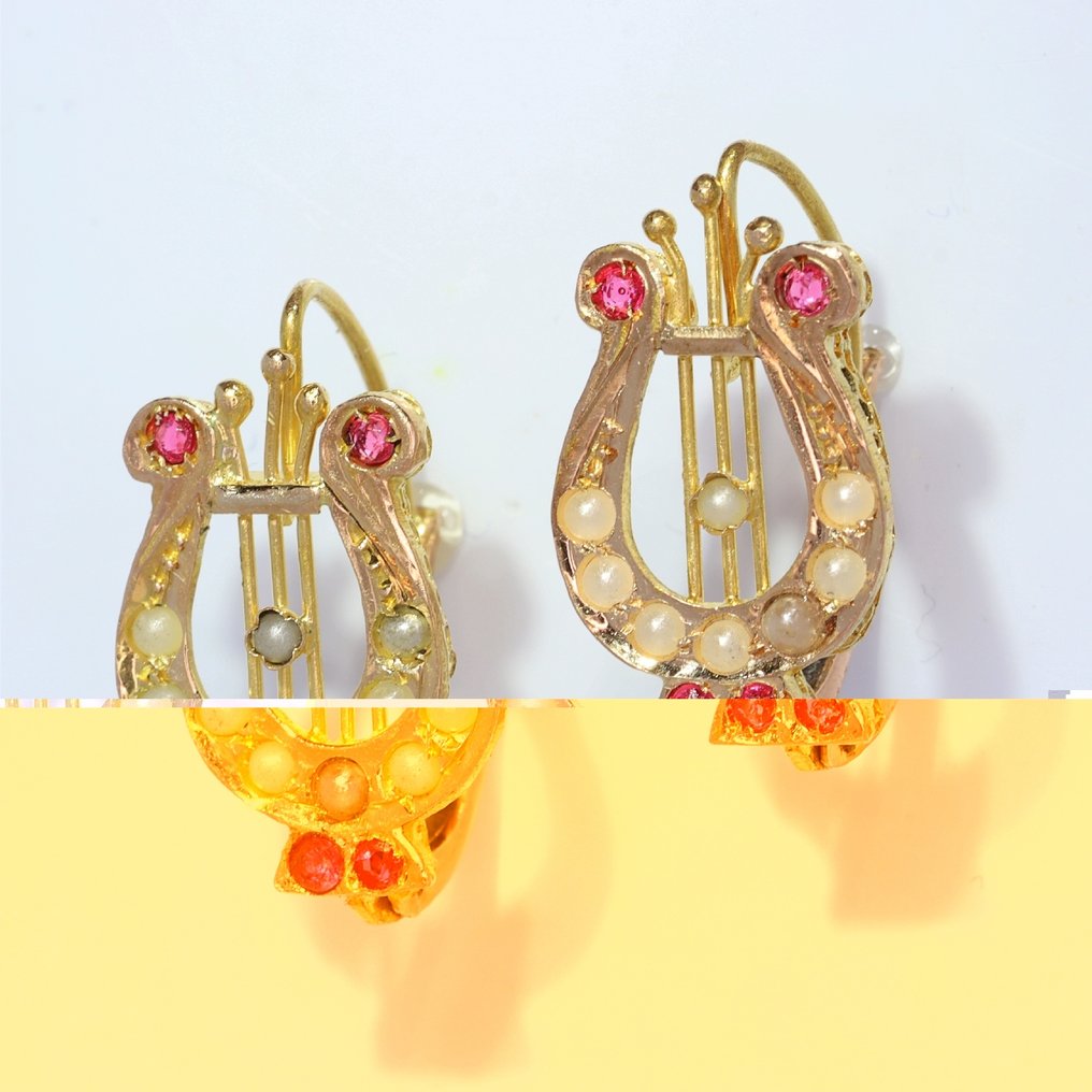 Sans prix de réserve - Boucles d'oreilles - 18 carats Or jaune - Harp, antique vers 1900 #1.0