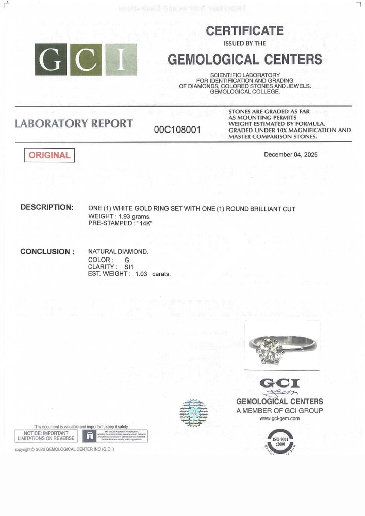 沒有保留價 - 訂婚戒指 - 14 克拉 白金 - 1.03ct. tw. 鉆石 (天然) #3.2