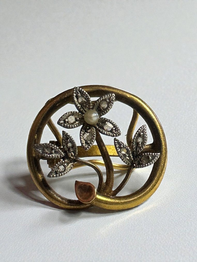 Rintaneula - 18 kt. Valkokulta, Keltakulta Helmi #1.0