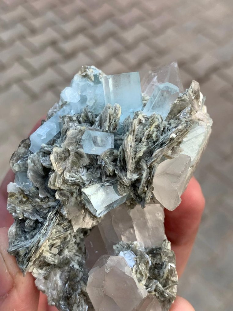 Blue Aquamarine Terminated Crystals With Mica Combine Specimen Specimen - Height: 7.3 cm - Width: 4.6 cm- 154 g - (1) #4.3