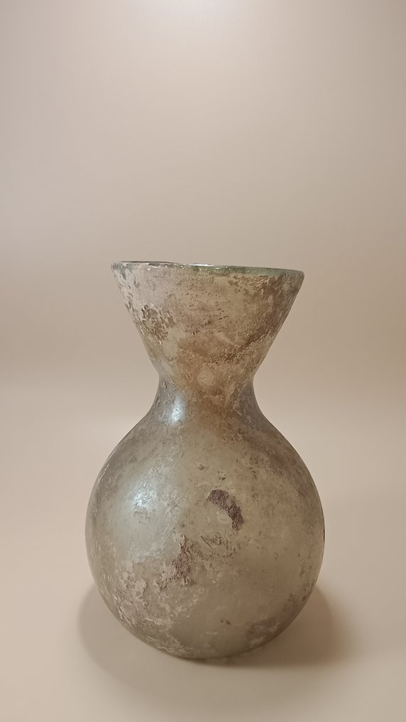 Αρχαία Ρωμαϊκή Ρωμαϊκό γυάλινο μπουκάλι με αυξανόμενο λαιμό. #2.1