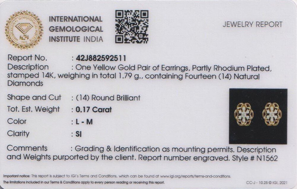 Nincs minimálár - Stud fülbevaló - 14 kt. Sárga arany - 0.17ct. tw. Gyémánt (Természetes) - Arany gyémánt fülbevalók #2.1