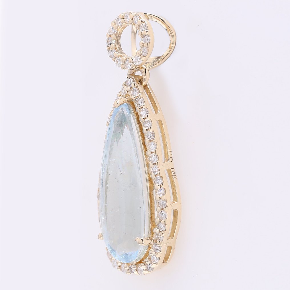 没有保留价 - 吊坠 - 14K包金 黄金 -  1.69ct. tw. 海蓝宝石 - 钻石 #1.0