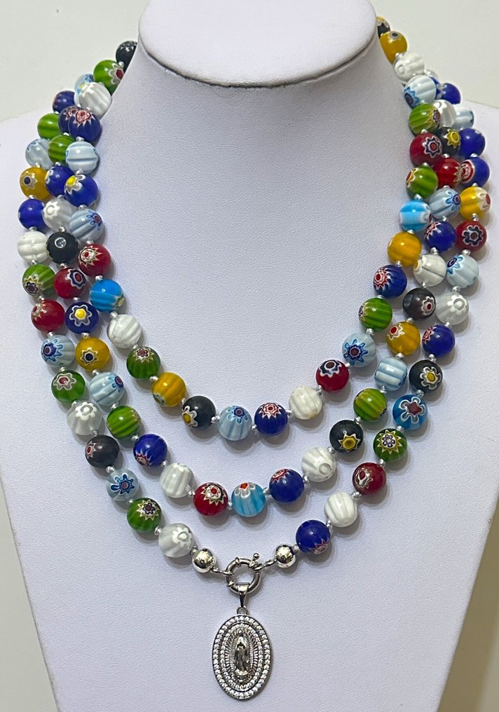 Crisral Murano, (12 mm) con 'Vierge Marie'. Alta qualità AAA. Purezza divina del santo. - Collana con ciondolo - Con chiusura in argento 925 #1.0