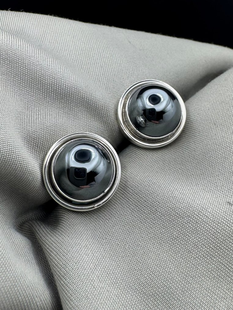 Georg Jensen - Srebro - Spinki - Hematite - pudełko i torba na kurz #1.0