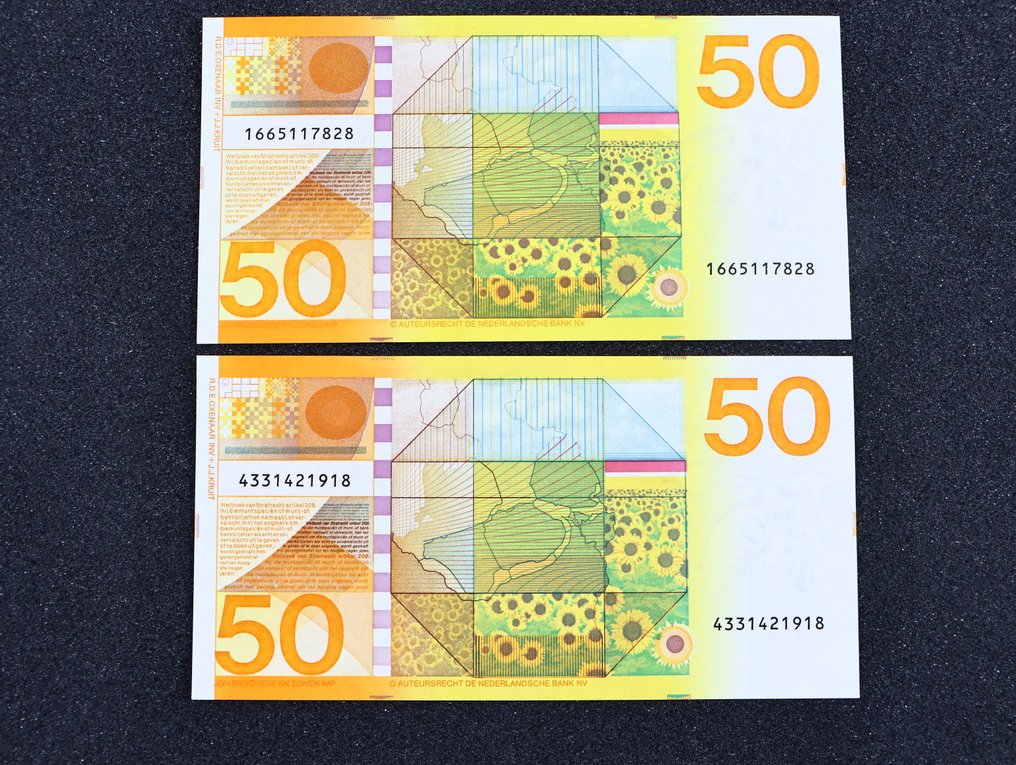 Hollandia. 2x 50 Gulden 1982 / Zonnebloem / 1x Prachtig UNC / 1x UNC / #100-1 #3.2