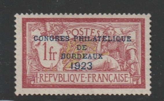 法国 1923/1923 - 一枚出色的邮票：Congrés Philatelique de Bordeaux 1929 1 Fr + 2 Fr yvert n# 182，完好 - yvert 2025  coté avec un bon centrage. #1.0