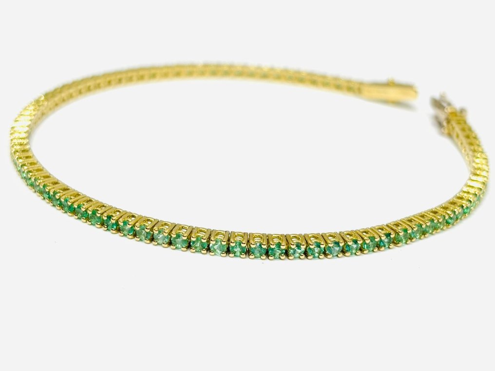Other brand - 網球手鍊 - 18 克拉 黃金 - 5.10ct. tw. 祖母綠 - Astralia - 意大利制造 #3.2