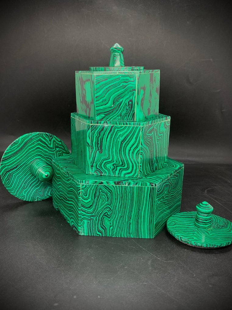 Φυσικό κουτί κοσμημάτων από μάλαχιτ – Χειροποίητο από το Κονγκό - 680γρ - (3). Κοσμήματα- 680 g - (3) #1.0