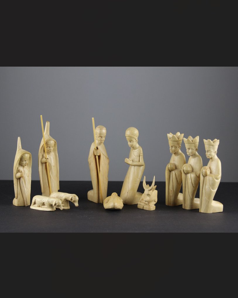 Carving, Kerstgroep - 12 cm - Wood #1.0