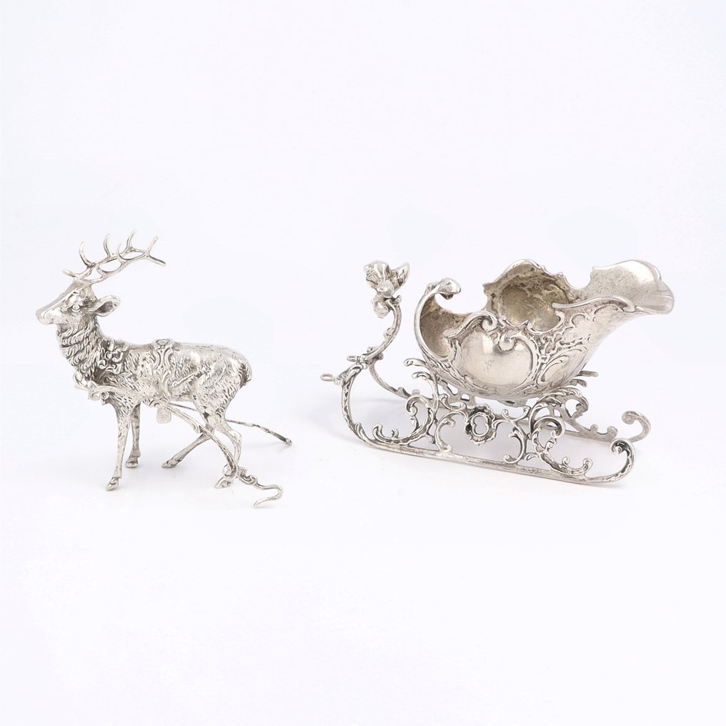 Rendier met Slede - Figura en miniatura - .800 plata #4.3