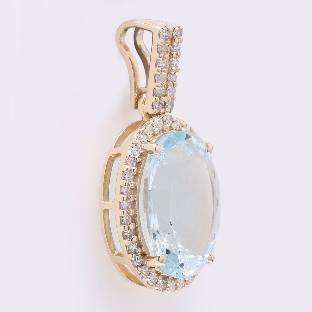 Nincs minimálár - Függő - 14 kt. Sárga arany -  2.07ct. tw. Akvamarin - Gyémánt #2.1