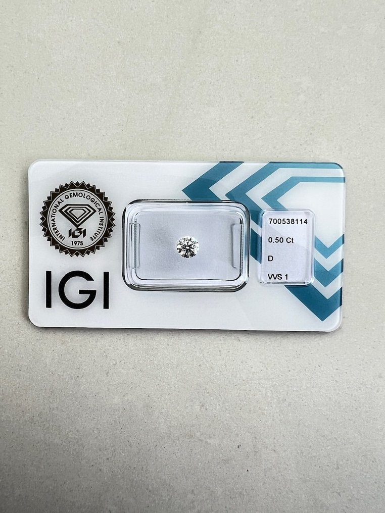1 pcs 钻石 (天然) - 0.50 ct - 圆形 - D (无色) - VVS1 极轻微内含一级 - 国际宝石研究院(IGI) #1.0