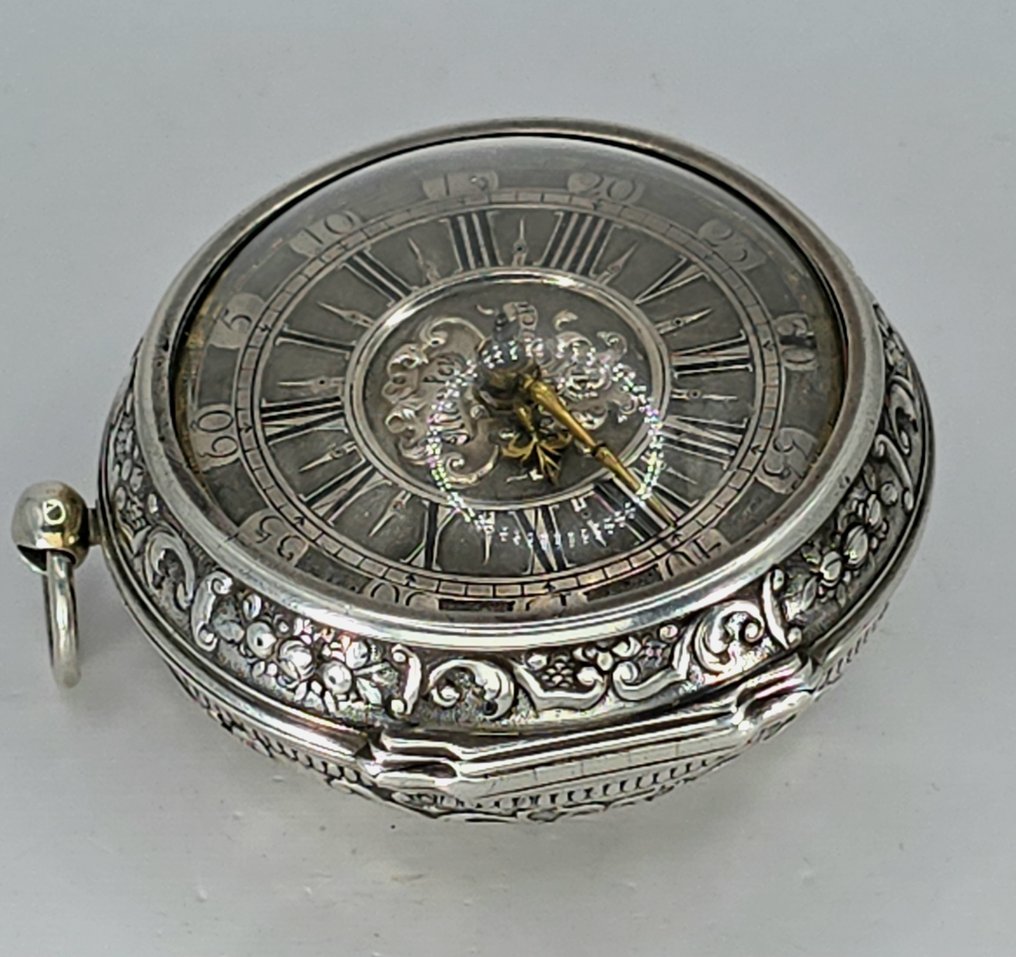 Marrtringe London - feine Oignon-Sackuhr - Champlevezifenblatt - Datum - Repousse die Abfahrt - England um 1720 - Πριν από το 1850 #4.3