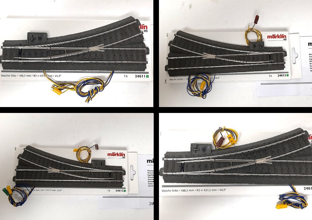 Märklin H0 - 24611, 24612 - Model train freight carriage (4) - 4-piece set of switches with drives and lanterns. #1.0