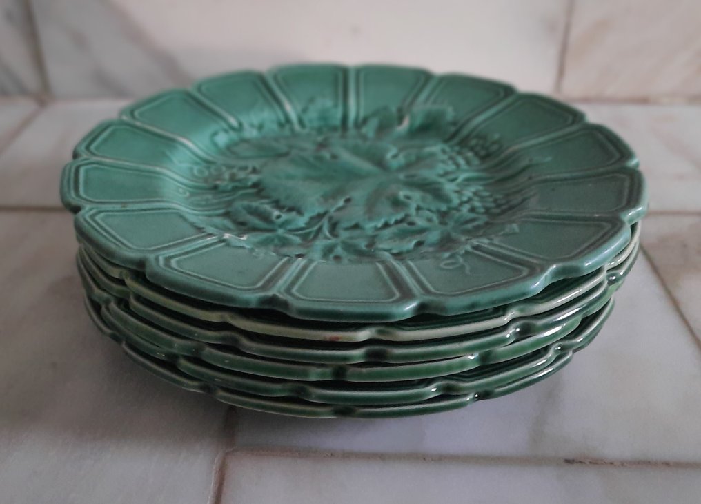 Sarreguemines Barbotine 19e eeuwse dessertbordjes - Dessertservice (6) - Fajance #1.0