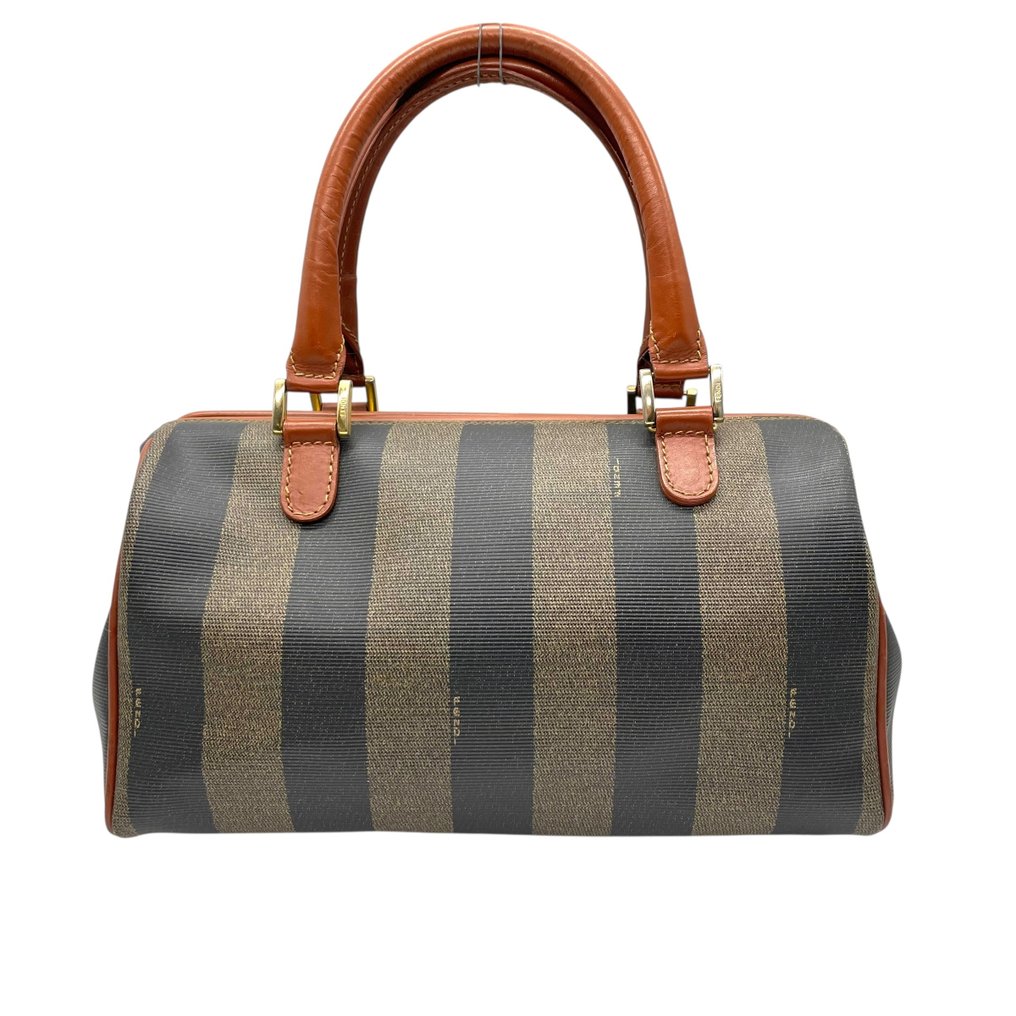 Fendi - Pequin Stripe Vintage Mini Boston Handbag Coated Canvas and Leather - Torebka #1.0