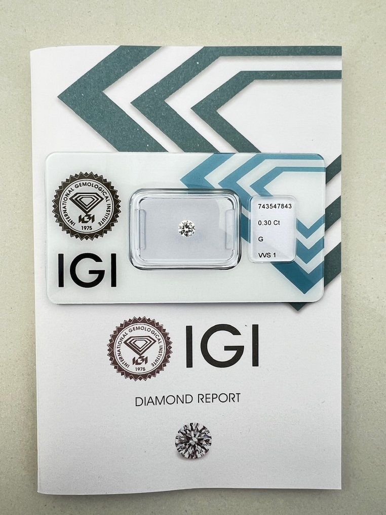 χωρίς τιμή ασφαλείας - 1 pcs Διαμάντι  (Φυσικό)  - 0.30 ct - Στρογγυλό - G - VVS1 - International Gemological Institute (IGI) #1.0