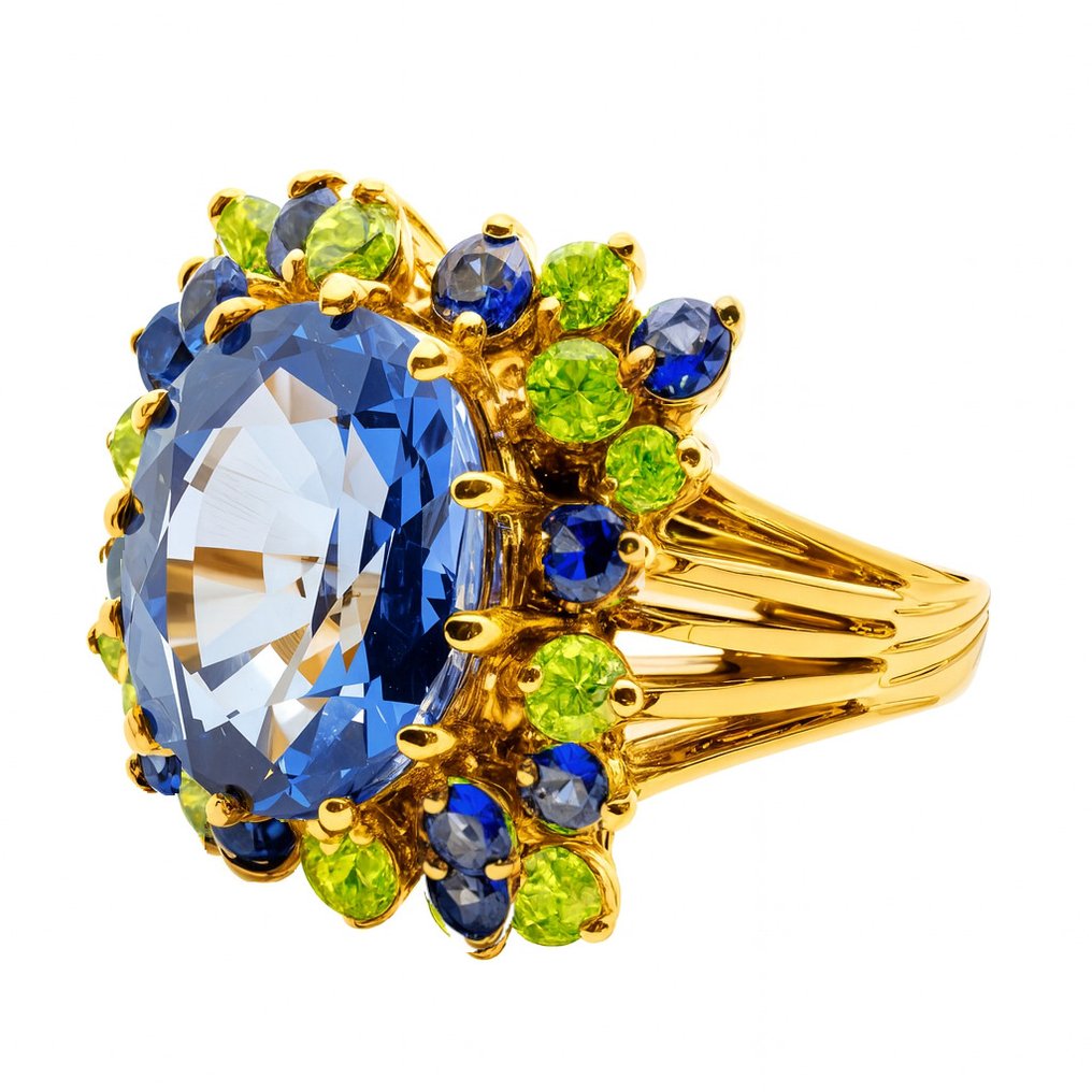 没有保留价 - 戒指 银, Gold-plated 蓝宝石 - 11,80 kt. - 黄金 24 kt. #2.1