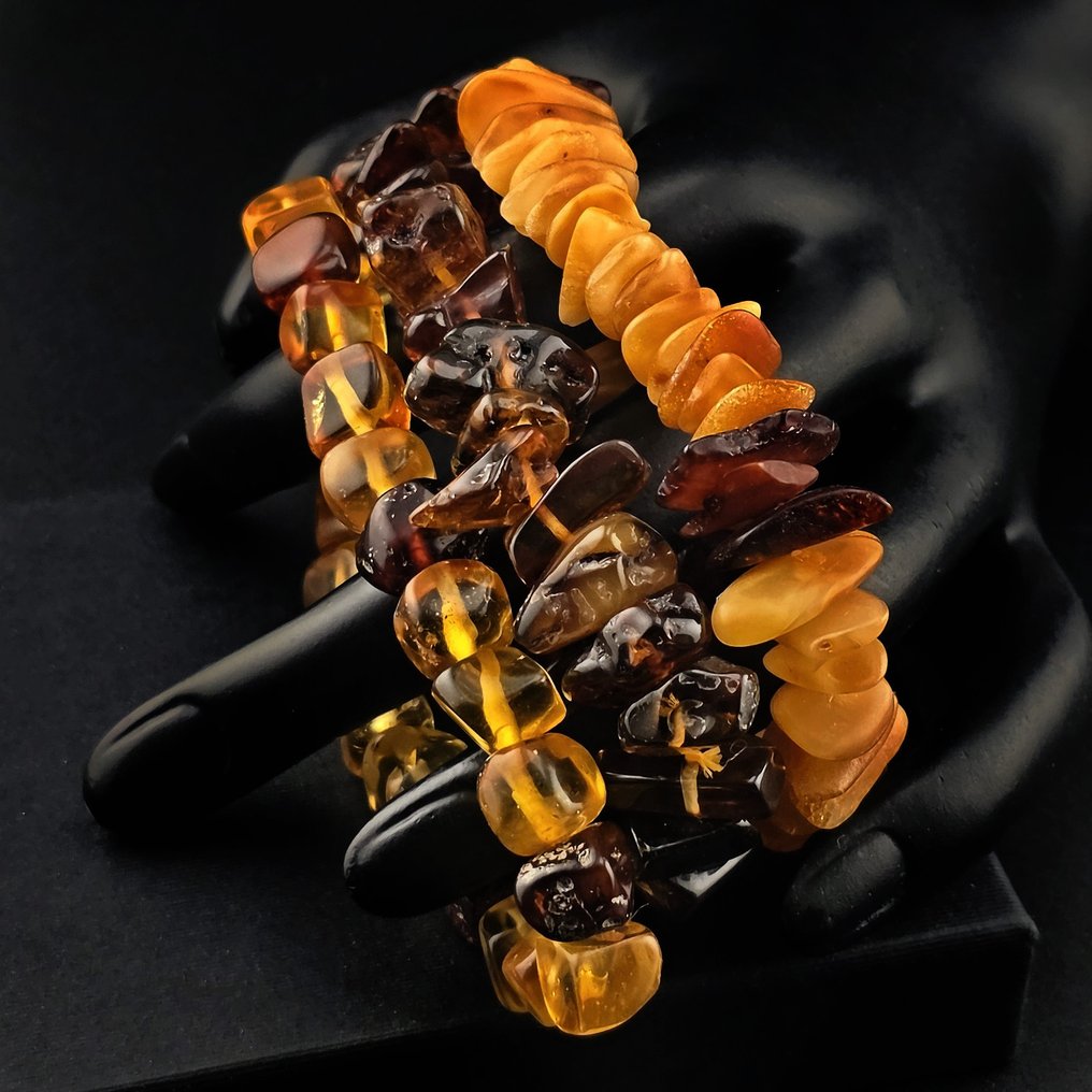 波罗的海琥珀手链套装——蜂蜜色、干邑色与奶油糖色混合——天然化石和谐 - 琥珀  (没有保留价) #1.0