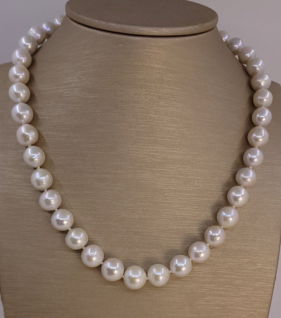 Sans prix de réserve - Collier Perles Edison blanches 9x11,5 mm - Fermoir en argent #4.3