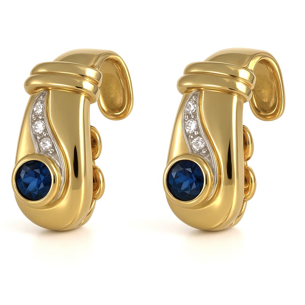 耳环 - 18K包金 黄金, 白金 -  0.33ct. tw. 蓝宝石 - 钻石 #4.3