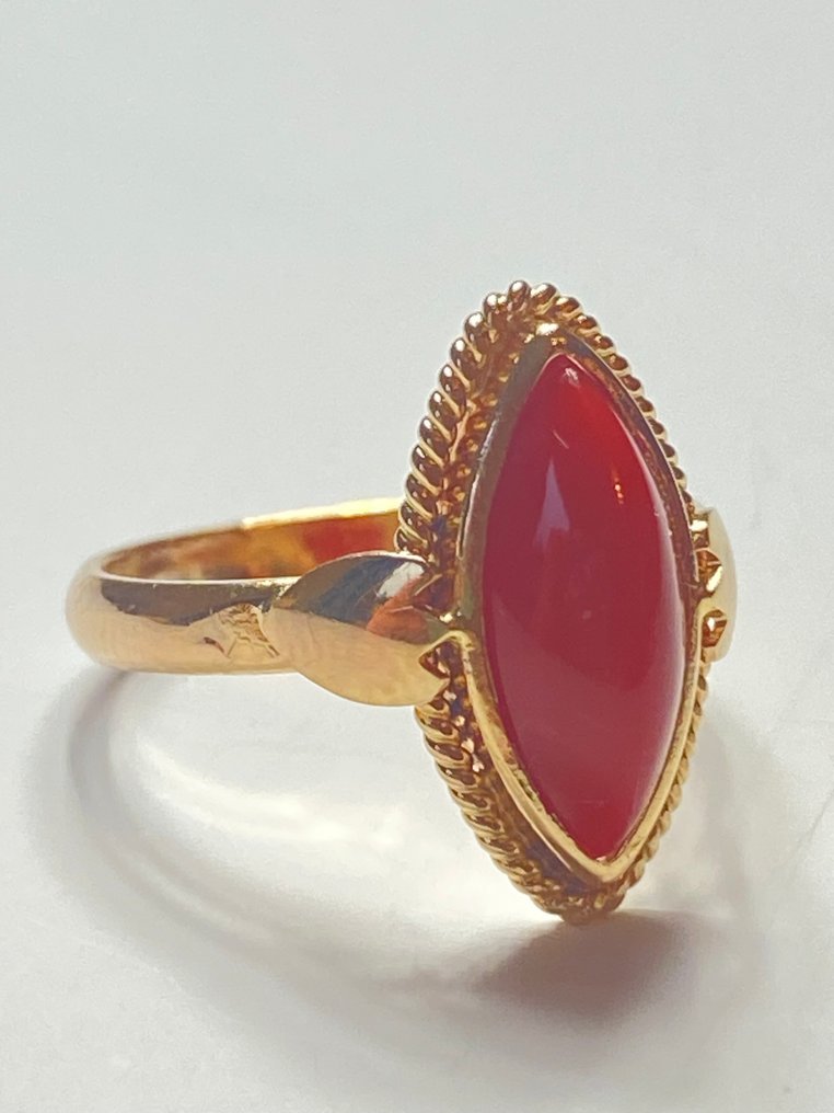 没有保留价 - 戒指 - 18K包金 黄金 珊瑚 #1.0