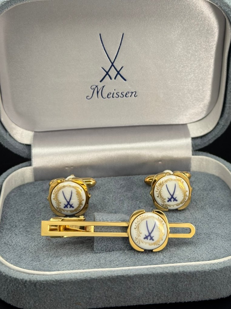 Metall, Porzellan - Manschettenknöpfe - Meissen-Set mit Box #1.0